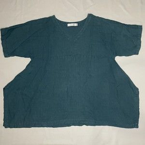 Cut Loose Women’s S/M 100% Linen Lagenlook Tunic Oversized Pullover Top Teal